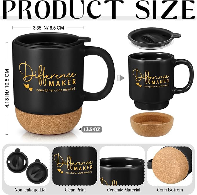 Vesici 4 Pcs Difference Maker Gift Set Mug Notebook Candle Pen,Black,Word