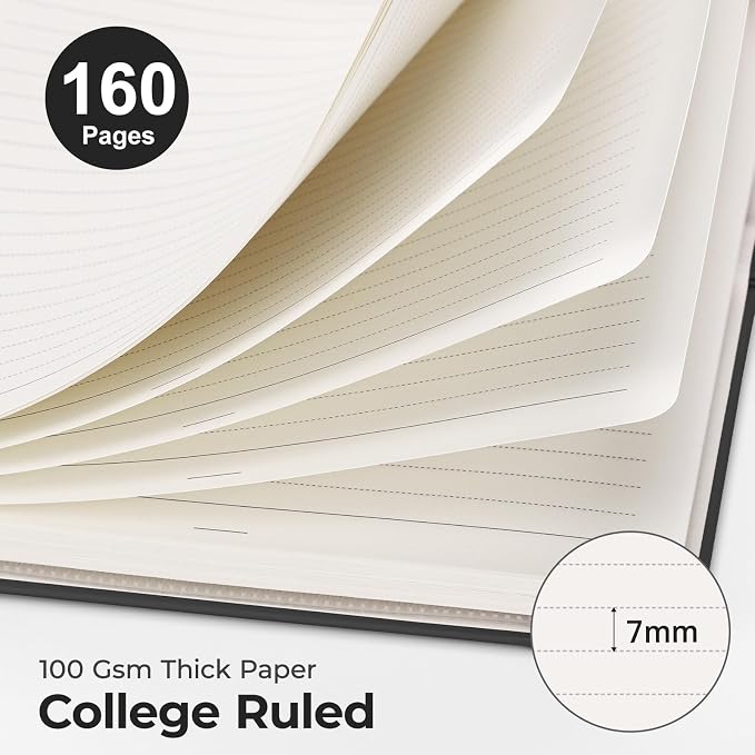 AHGXG Spiral Journal Notebook, 160 Lined Pages, A5 Size (5.7'' x 8.3'') | for Men & Women, Journaling, Writing, Work & Office, Hardcover, 100 GSM Thick Paper (Black)