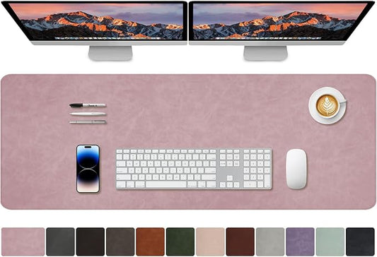 CHEERYGOO Faux Leather Desk Mat - Waterproof Mouse Pad, Non-Slip PU Leather Blotter, Writing Surface for Office and Home 47"x17" XXL Pink