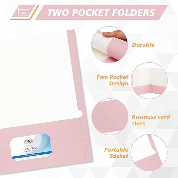 50 Packs Two Pocket Folders,Two Pocket File Folders with Business Card Slot,Cherry Pink,Letter Size,Paper Folders with Pockets for School Office Home Business