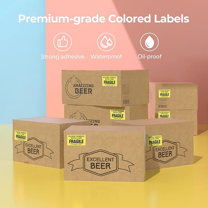 MUNBYN 2.25x1.25 Thermal Labels, 1000 Sheets/Roll, Yellow | Strong Adhesive, Non BPA&BPS for Small Business, Shipping,Mailing, Bakery, Price Tag
