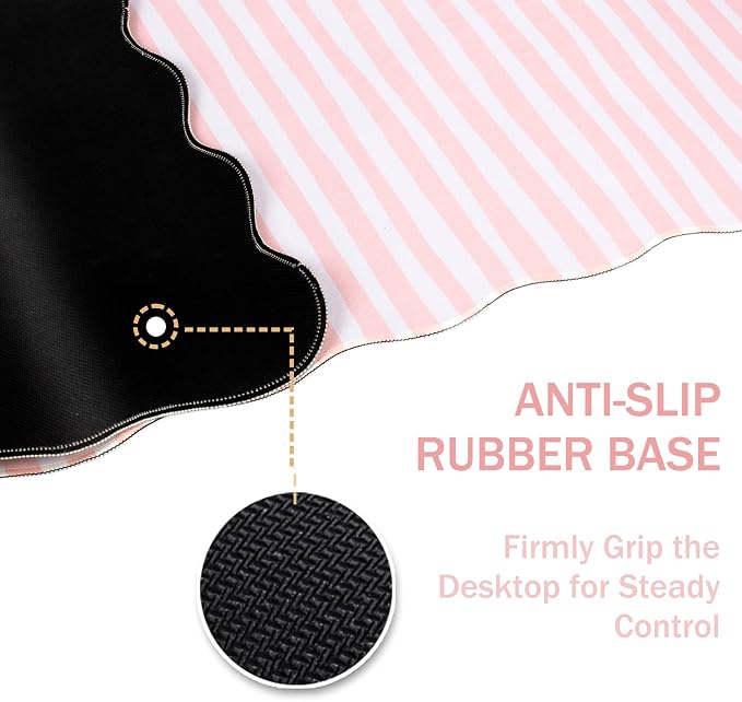 L-SPOUTTO Pink Striped Mouse Pad,Scalloped Desk Mat XXL Large Geometric Gaming Mousepad,35.4x15.7in Non-Slip Rubber Base Keyboard Pad Waterproof Desktop Mat for Laptop Computer Game Home Office
