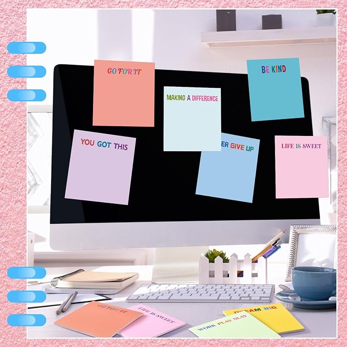Yinder 24 Pcs Inspirational Sticky Notes, Back to School Supplies, Cute Motivational Sticky Notes Pad Employee Appreciation Gifts Bulk for Teacher Coworker Office 3 x 3'' (Motivational,Gentle Color)