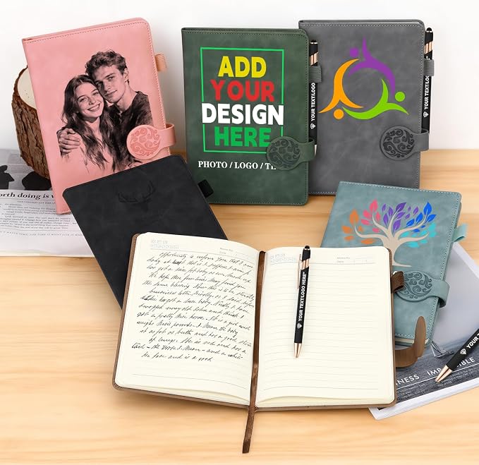 ENOMY Personalized Notebook Set with 10PC Pens Custom Journal for Writing Men Women Custom Notebook Ideal Graduation Valentine's Day Gift, Black