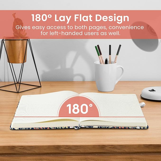 Taja Pretty Lined Journal for Women, Aesthetic Cute Hardcover Leather Journal for Writing, A5 College Ruled Notebook for Work & Note Taking, Perfect for Office School Home, 160 Pages, Petite Blooms