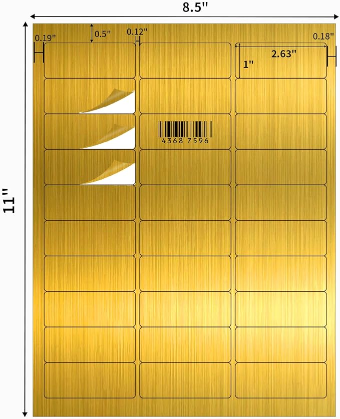 1" x 2-5/8" Address Labels- Gold Shipping Labels Stickers/Mailing Labe Stickers for Laser/Inkjet Printer, Matte Gold, 8.5”×11"- 20 Sheet
