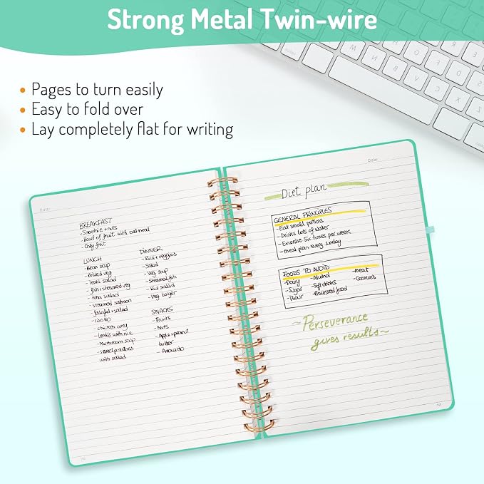 Forvencer A4 Lined Spiral Journal Notebook with 300 Numbered Pages, 11" X 8.5" Thick Journals for Writing with 100GSM Paper, Hardcover Notebooks with Contents for Work, School, Green