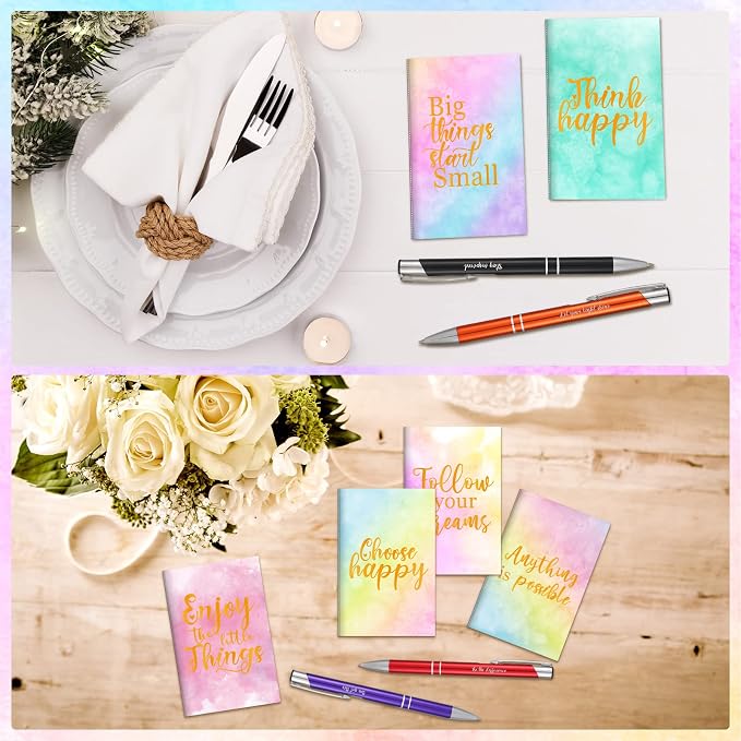 Geyee 24 Pcs Mini Motivational Pens Inspirational Notepads Bulk Appreciation Gifts Small Journals Funny Ballpoint Pen Set Prizes Men Women Office Travel Party Favors(Pastel)
