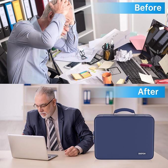 ENGPOW Fireproof Document Organizer Bag with Lock ＆ Accordion File Folder | 5200℉ Multi-Layer File Organizer Box with Lock ,Heat Insulated, Water Resistant, Safe Storage for Home Office Travel, Blue