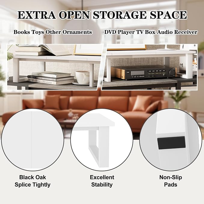 aboxoo 45" TV Riser for 32-60 inch TV, TV Shelf with Steel Legs | White TV Riser Stand with Storage, Tabletop TV Riser for Home Living Room, Study Office, Fit TV, Monitor, Laptop
