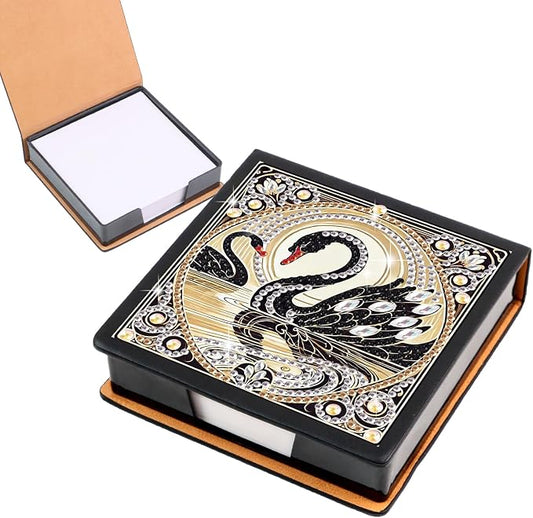 Swan Diamond Painting Kit Note Box,Memo Paper Storage Box Diamond Art,Sticky Note Holder Diamond Art,Diamond Painting Memo Pad For Office Desk. (Swan)