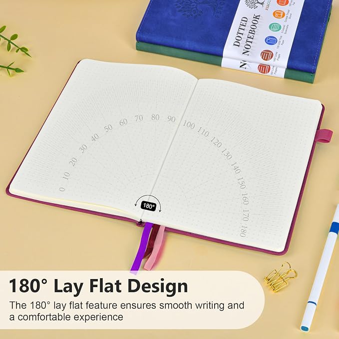 PERCUN A5 Dotted Journal Notebook, Leather Hardcover Notebook 5.9"×8.5" | 160 Dotted Pages Journal for Women & Men, Dot Grid Notebook for Writing, Work, School, Travel Daily Diary, Bullet Journaling