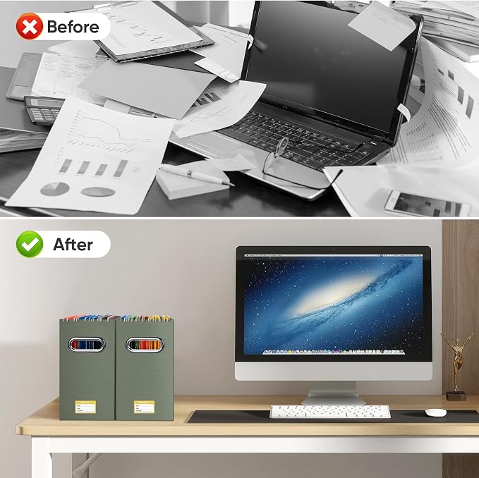 BALEINE File Organizer Box, Cardboard File Folder Organizer with Handle for Letter Size, Portable Collapsible Hanging Filing Box for Home Office Document Storage (1 Pack,Olive)