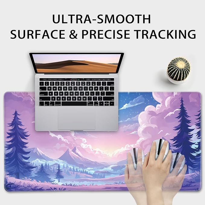 Mountain Moonlight Large Gaming Mouse Pad 31.5"x15.7"｜XXL Desk Mat, Non-Slip Rubber Base & Stitched Edges - Extended Waterproof Mousepad for PC/Laptop/Office/Home Decor