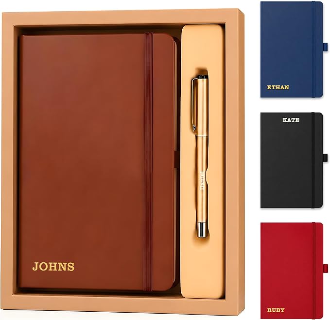 Personalized Notebook and Pen Set | A5, 200 Pages, Lined, Custom Photo, Color Printing, Leather Journal Diary Business Gifts
