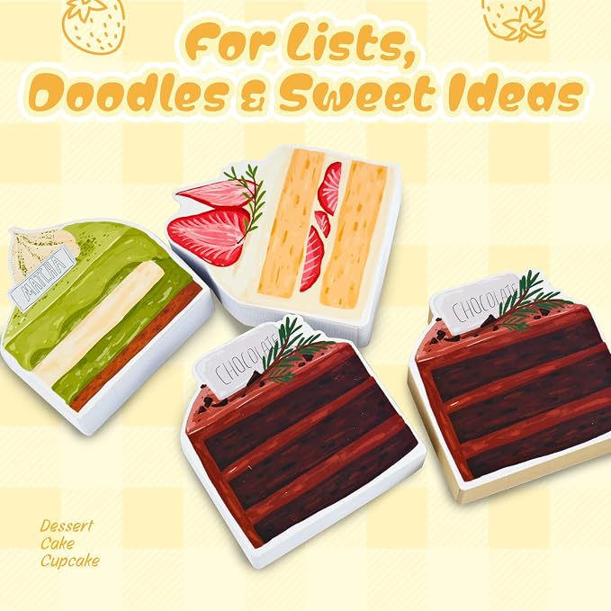 Cake Notepad Set 4 Pack of Dessert Themed Memo Pads Cute Mini Notebook for Baking Lovers Sweet Gift Idea Pocket-Size Memo Pads 110 Sheets/Pack (Cake)