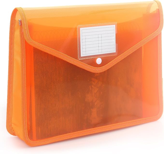 Tamaki Plastic Expanding File Folder, Fit Letter/A4 Size, Orange, 1 Pack | Transparent envelopes with Snap Closure, No Dividers, Large Capacity