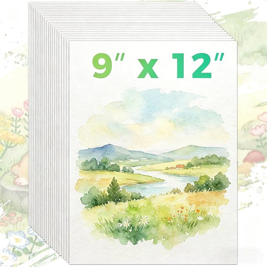 Watercolor Paper 9"x12", Cold Press Water Color Paper, Loose Drawing Paper | 140lb/300gsm Artist Sketch Acrylic Paints Markers Pencils Pens Oil Pastels Canvas Painting,Art Supplies for Adults Teens Kids