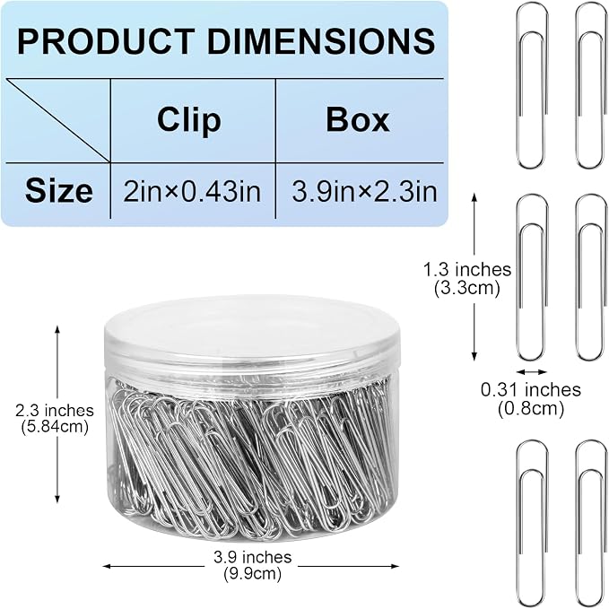 700 Pcs Large Paper Clips, 1.3 Inch Jumbo Paper Clips, Silver Paperclips, Stainless Steel Paper Clips Large, Paperclips Office for Teacher Supplies School Supplies Teacher Supplies