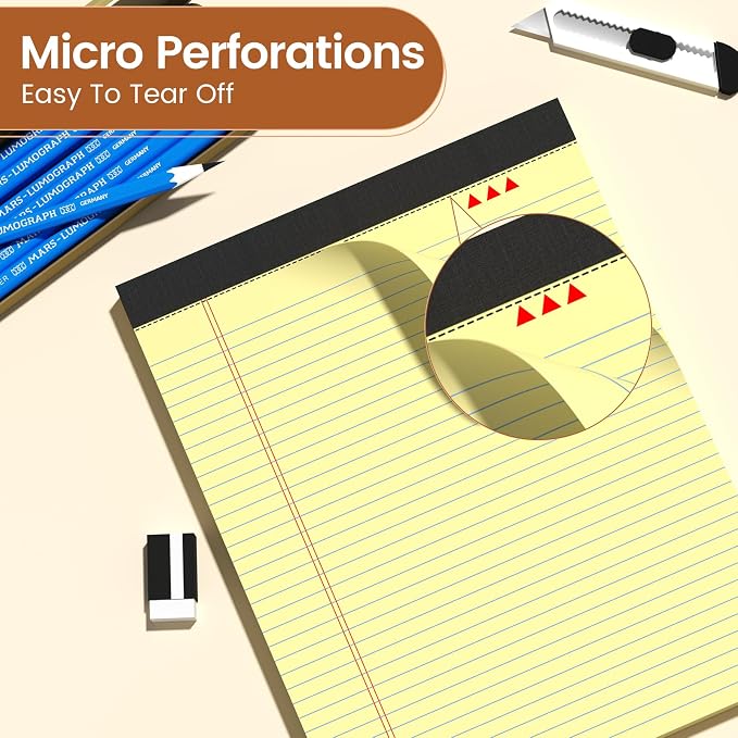 Legal Pads 8.5 X11, Narrow Ruled Notepads, 12 Pack, 50 Sheet/Pad | Yellow Legal Pads, Tear Off Notepad, Perforated Writing Pad, Notebook Paper College Ruled, Notepads For Office Home School