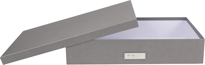 Bigso Box of Sweden Document Box with Lid for Papers in A3 format - Document Organiser Tray with Lid and Handle - Storage Container Made of Fibreboard and Paper - Grey