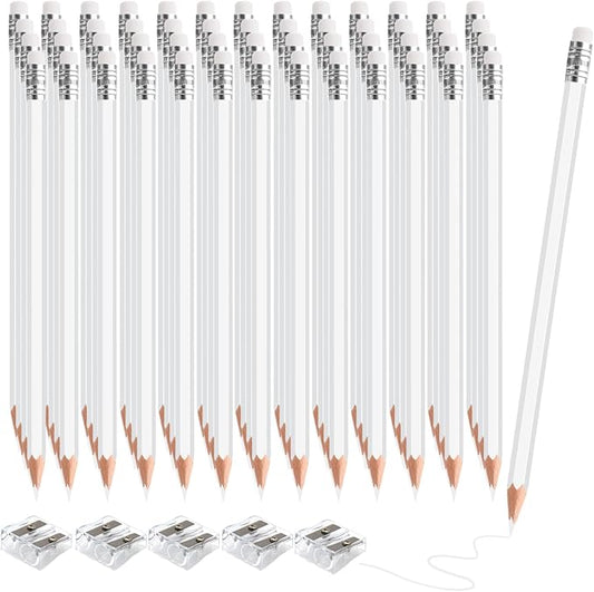 60 PCS White Colored Pencils with Eraser Pre Sharpened Pencil 2 HB - Ideal for Checking, Grading, Tests & Office/School Supplies (White)