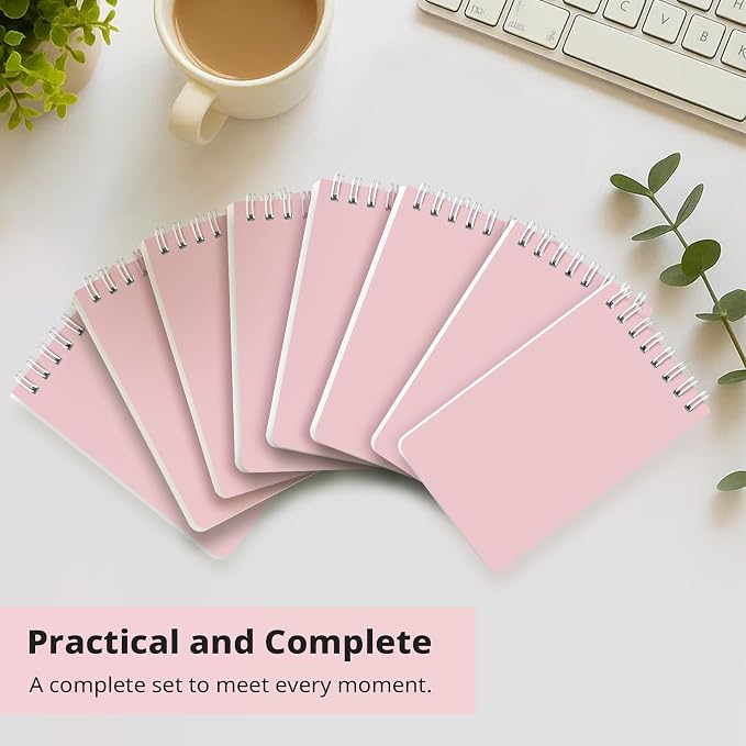 Taja Set of 8 Mini Pocket Notebook Top Spiral Nursing Notepads | Pink 3" x 5", Mini Little Spiral Notebook, Nursing Notepad, Perfect for Work, School, Office, Nurse, Travel