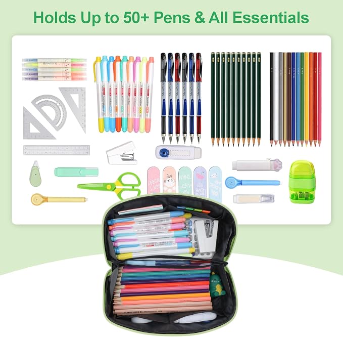 Large Pencil Case for Boys, Durable Kids Pencil Pouch for School, Wide Opening Soft Bag with Handle, Fits 50 Pens & Markers (Black Dinosaur) | Kids Pencil Case & Wide Handle, Water Resistent Organizer Box, Fits 50 Pens & Markers, Daily Use, Black Dinosaur