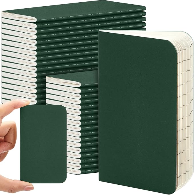 Outus 36 Pcs Pocket Notebook Mini Journal 2.5" x 4" Kraft Paper Mini Notepad Bulk Softcover Pocket Notepad Memo Diary Subject Notebooks for Student Travel School (Green,Blank Cover)