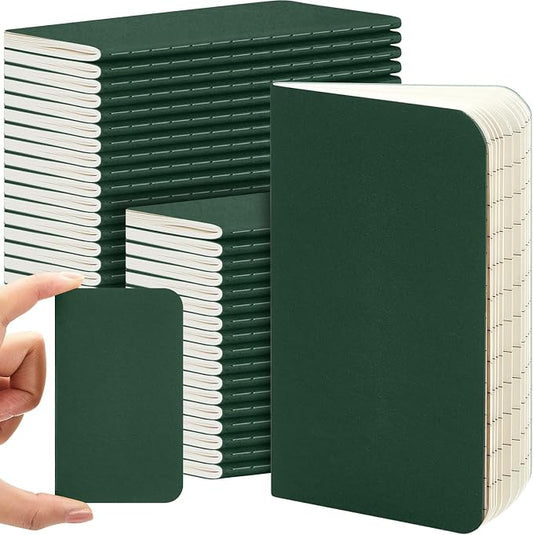 Outus 36 Pcs Pocket Notebook Mini Journal 2.5" x 4" Kraft Paper Mini Notepad Bulk Softcover Pocket Notepad Memo Diary Subject Notebooks for Student Travel School (Green,Blank Cover)