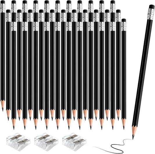 36 PCS Black Pencils with Eraser, Pre-Sharpened HB Pencils for Writing & Drawing, School Supplies for Kids Homework, Tests, Art Crafts & Teacher Grading (Black)