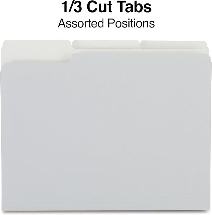 Staples File Folder, Letter Size, 1/3‑Cut Tab, Gray, Durable Paper Stock, 200/Carton