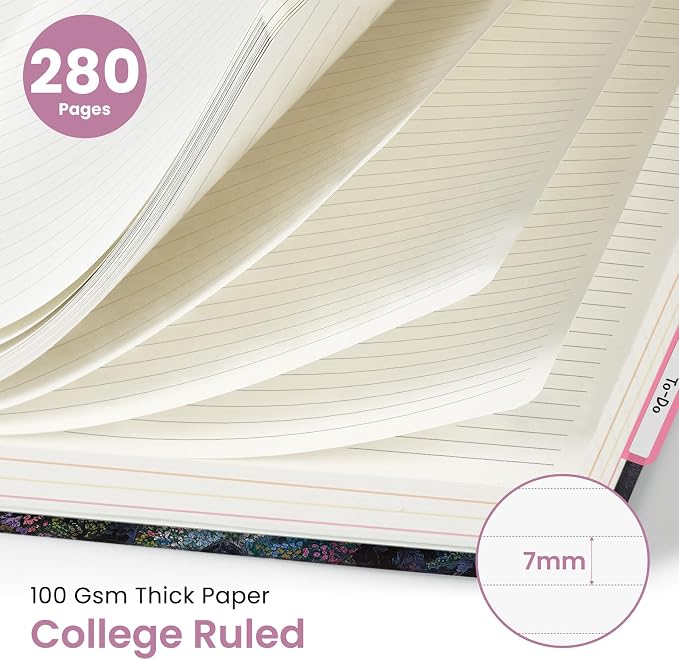 Large Lined Spiral Journal for Women Cute Hardcover 5 Subject Notebook for Work 8.5" x 11" with Removable Dividers & Tabs, College Ruled, 280 Pages Aesthetic Journal for Work, School & Note Taking, Lunar Basin