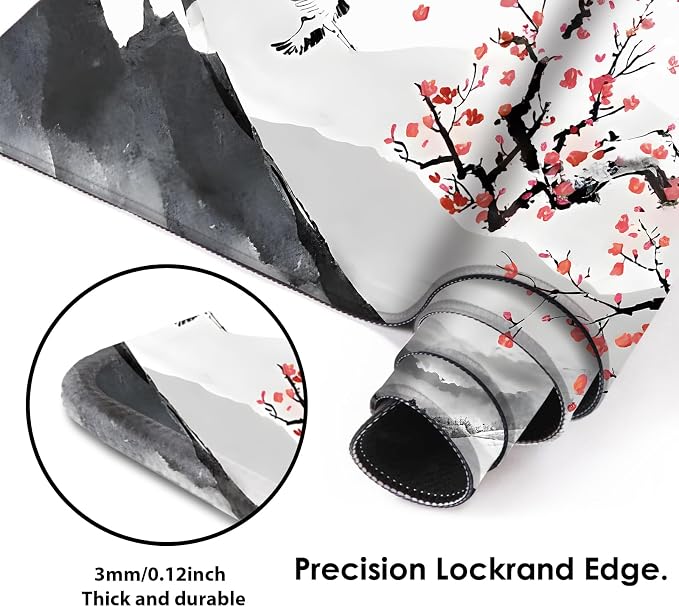 Galdas Mouse Pad for Gaming, Japanese Desk Mat,XXL XL Large Mouse Mat Long Extended Mousepad Non-Slip Rubber Mice Pads Stitched Edges Thin (31.5 x 11.8 x 0.12 Inches) Ink and Wash
