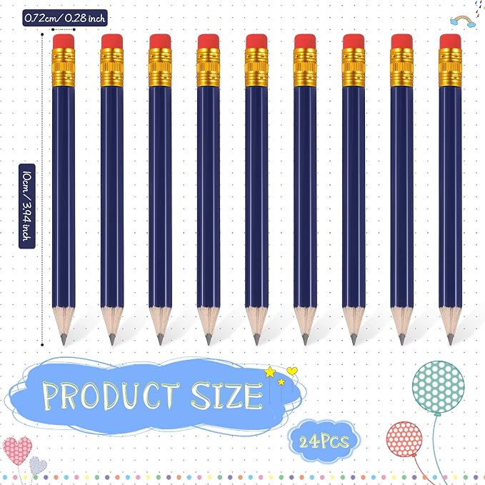 Zonon 24 Pcs Navy Blue Golf Pencils with Erasers Mini Small Pencil Baby Shower Favors Bulk Hexagon Wooden Sharpened Half Graphite 2B for Golf Event, Wedding, Party Game, School, Company, Pew, Pocket