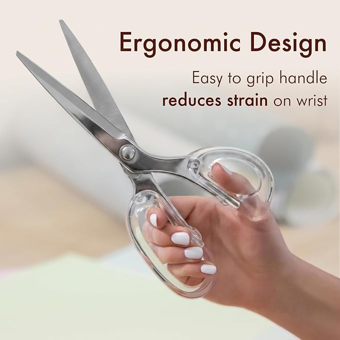 OfficeGoods 9” Stainless Steel Acrylic Scissors for Office and Home - Aesthetic and Sharp All Purpose Scissors, Perfect for Sewing, Arts and Crafts - Silver