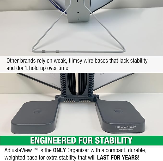 Ultimate Office AdjustaView 10-Pocket Desk Reference Organizer with Easy-Load Pockets and Compact Weighted Base for Stability, Black Pockets