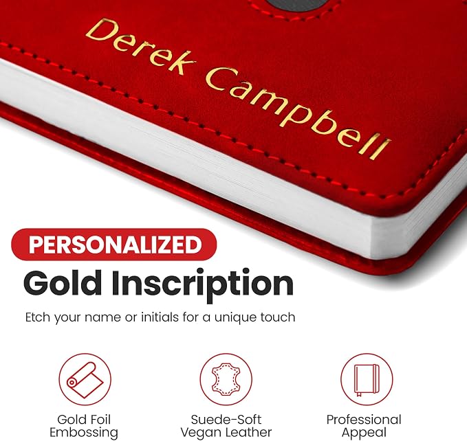 Promot Personalized Notebook - A5 Lined Leather PU Journal Notebook (Red) | Premium Leather-Look Cover, Smooth Lined Writing Pages, Durable Everyday Design, Elegant Professional Appearance