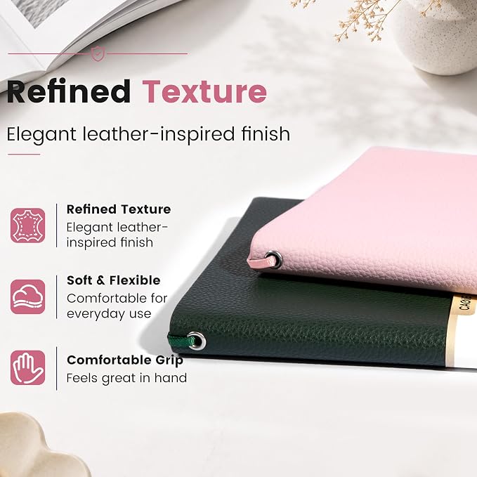 CAGIE Lined Journal Notebook for Men & Women,176 Pages A5 Medium Size, Softcover Leather Journals for Writing, College Ruled Notebook for Work & School, 100 GSM Thick Paper (5.7'' x 8.3'') (Pink)