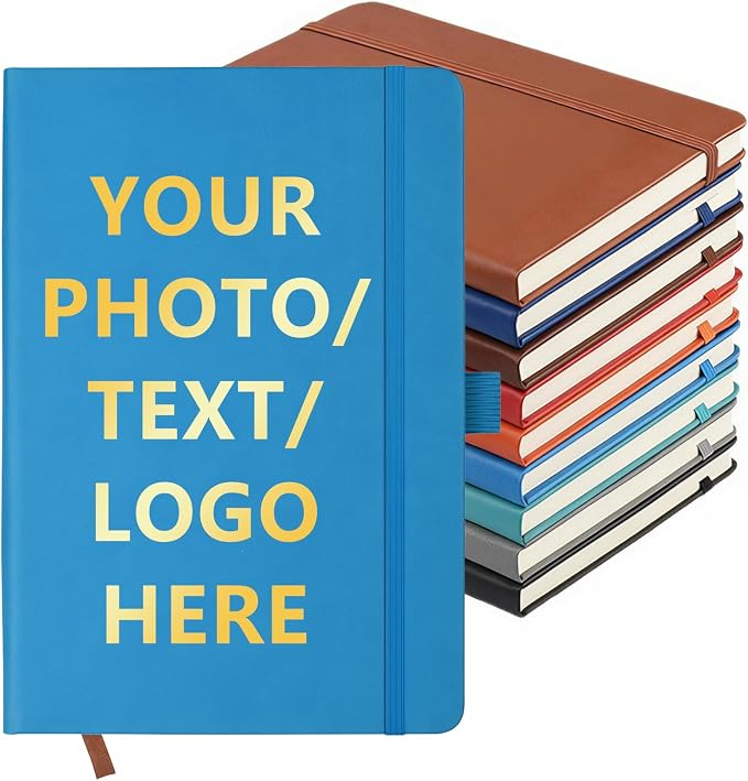 Customizable Personalized Notebook | Custom Logo, Text & Image A5 Journal Notebook | 200 Lined Pages 8.5" x 5.8" | Daily Writing Journal for Office, Students & Gift Giving, LightBlue