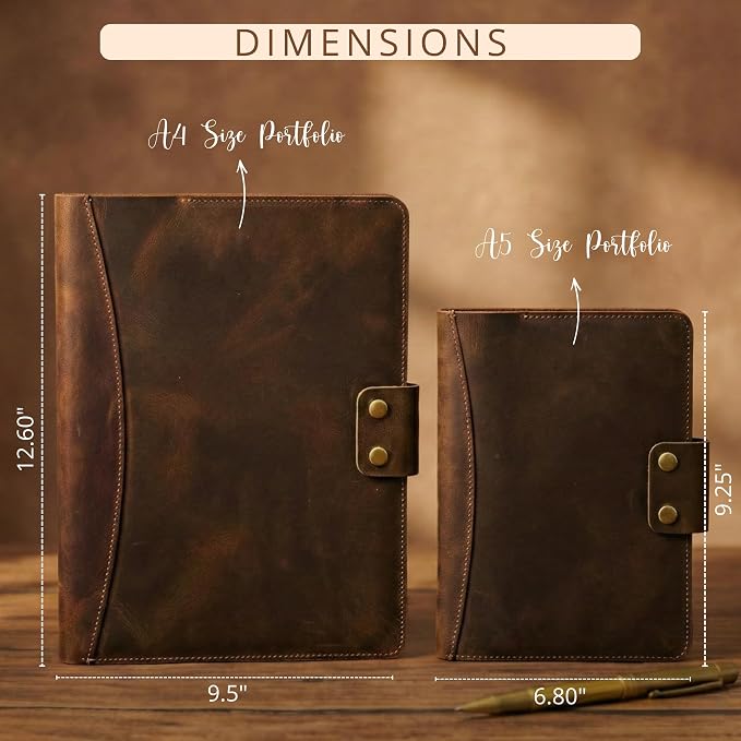 Personalized Leather Portfolio for Men, Women - Custom Business & Organizer A4 A5 Document Binder, Journal for Coworker, Employee, Gift for Him, Her, Students, Graduation, Father’s Day, Office Gifts