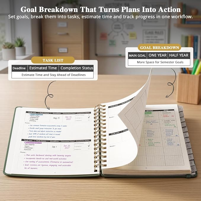 JoyCat Academic Planner 2026-2027, A5 Weekly & Monthly, Green | July 2026-June 2027 A5 planner combines weekly and monthly layouts, tabs, grid notes and sticker sheets.