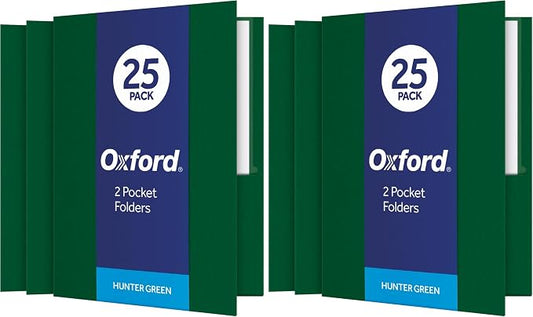 Oxford Twin-Pocket Folders, Textured Paper, Letter Size, Hunter Green, Holds 100 Sheets, Box of 25 (57556EE) (Pack of 2)