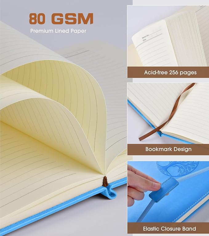 Biuwory Leather Journal Notebook,256 Thick Lined Pages,Hardcover 5.7"×8.3" | Vintage Journal for Women Men,Work,School,Business,Travel Diary,Note taking,College Ruled Writing,Daily Journaling Notebook