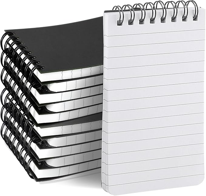 BESARME 10 Pcs Small Notepads 3x5, Spiral Pocket Notebook Bulk | Black Mini Lined Notepad, Memo Pads for Men, Students Back to School Gift