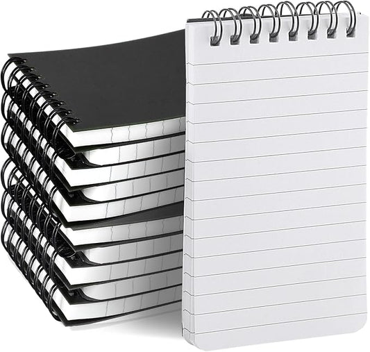 BESARME 10 Pcs Small Notepads 3x5, Spiral Pocket Notebook Bulk | Black Mini Lined Notepad, Memo Pads for Men, Students Back to School Gift