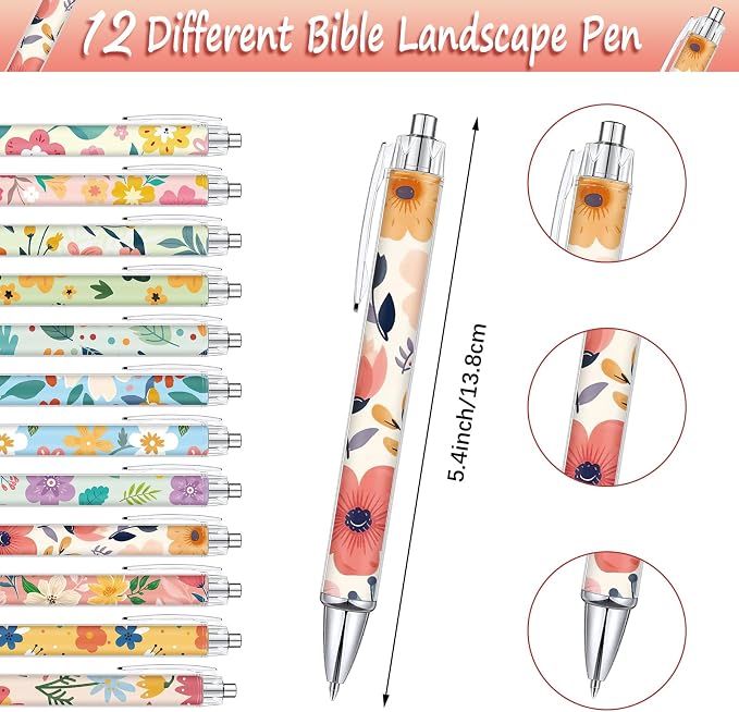 Motiskyy 24 Pcs Floral Pens Flower Ballpoint Pens Flower Notepads Set Design Line Notebook Employee Gifts Set for Student School Office Supplies, Back to School Gift(Cute)