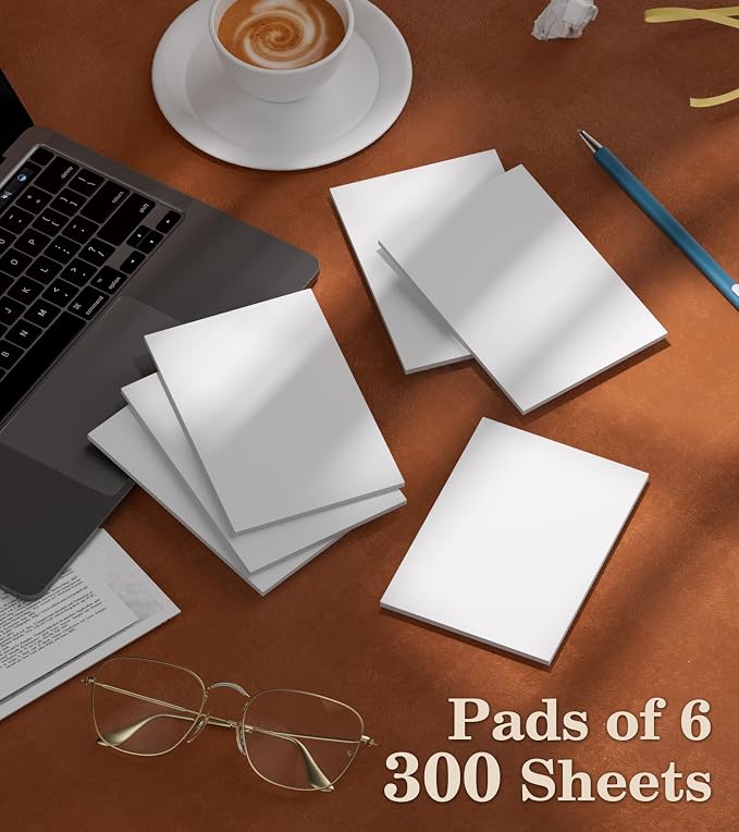Notepads 4x6 - Blank Memo Pads - 50 Sheets per Notepad - Set of 6 | Small Writing Pads White Paper - Server Memo & Scratch Note Pads 4x6'' for Work, Mini Pocket for Office School Supplies