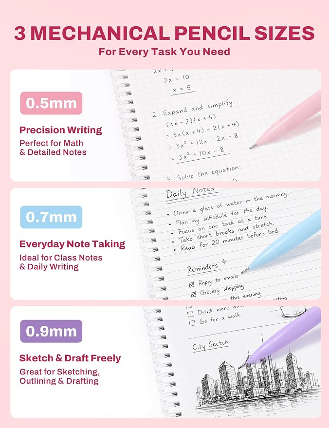 SUNEE 54PCS Aesthetic Stationery Set with Cute Pencil Case, 8 Color Pastel Highlighters, 8 Black Gel Pens, 6 Mechanical Pencils & Refills, College School Supplies for Students Girls Pink