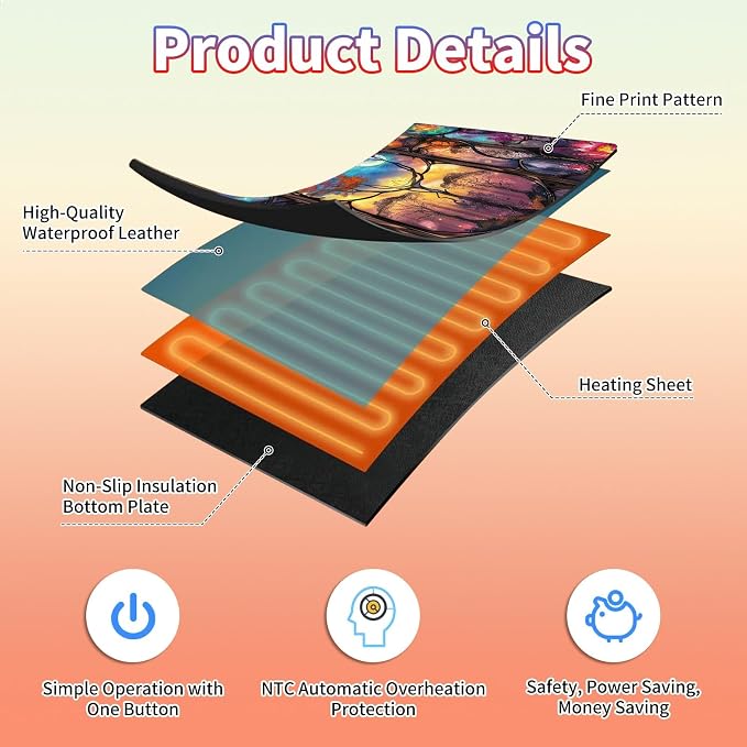 Heated Desk Pad Large Mouse Pad 23.6 x 14.1 inch with 3 Levels Heating & Auto Shut-Off Warm Mouse pad PU Leather Computer Mousepad for Home Office Work - Galaxy Tree Moon